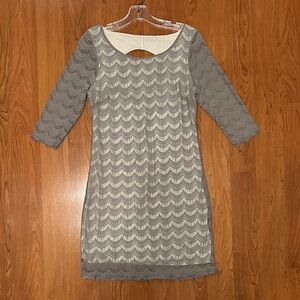 Free People Lace Dress Gray Open Back 3/4 Sleeve Bodycon Mini Boho Size MED